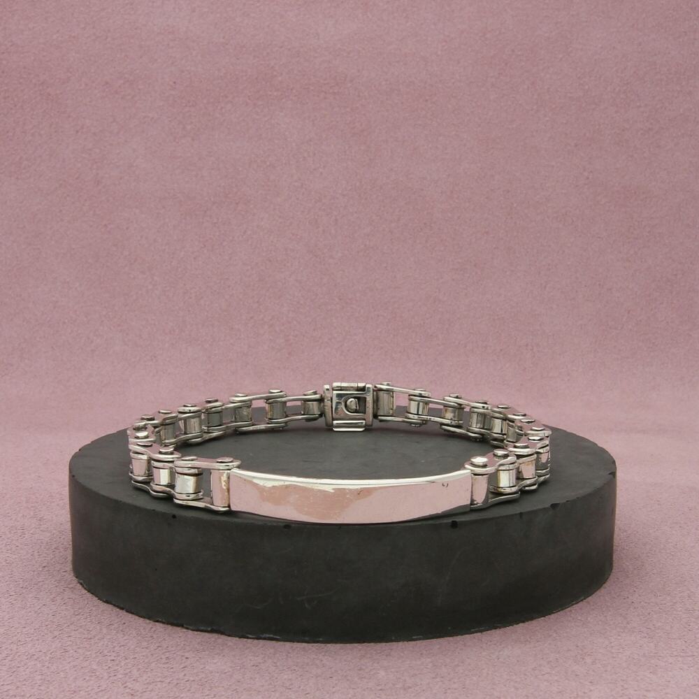 mexico sterling silver mens bike chain id bracelet size 8in
